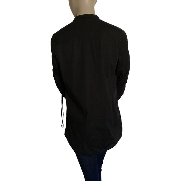 TORY BURCH BLACK COTTON MOCK COLLAR 3/4 SLEEVE BLOUSE SIZE 4-POCKETS - Picture 5 of 13